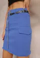 Niebieska Ołówkowa Spódnica Mini z Imitacją Kieszeni i Dodatkowym Paskiem Josaria