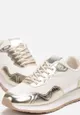 Złote Sneakersy Zdobione Wstawkami z Imitacji Skóry Fayela