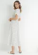 Biała Sukienka Maxi z Kopertowym Dekoltem w Kropki z Wiskozy Seluonia