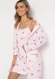 Różowa Komplet Piżamowy Szlafrok i Koszula Nocna Ceradda