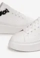 Białe Sznurowane Sneakersy na Platformie z Aplikacją przy Sznurówkach Khirlie