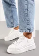 Białe Sznurowane Sneakersy z Imitacji Skóry na Platformie Filamena