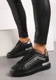 Czarne Sneakersy na Platformie z Perforacją i Lamówkami z Cyrkoniami Zumina