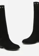 Czarne Kozaki z Imitacji Zamszu z Okrągłymi Noskami i Ćwiekami Matrir