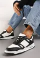 Biało-Czarne Sznurowane Sneakersy z Licznymi Wstawkami z Ekoskóry Gwendias