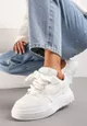 Białe Sneakersy na Niskiej Platformie z Grubymi Sznurowadłami Vansyla