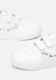 Białe Buty Sportowe na Płaskiej Podeszwie z Rzepem i Ozdobnym Napisem Callin