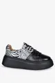 Czarne sneakersy skórzane damskie na platformie sznurowane z ozdobą wzór zebra produkt polski casu ds-711