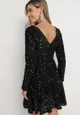Czarna Kopertowa Sukienka Mini w Cekiny Solaire