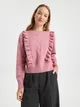 Sweter wykonany z miękkiej dzianiny. Z przodu ozdobny splot i asymetryczne falbany. - różowy