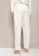 Białe Proste Spodnie Bawełniane z Gumką w Pasie Xisela