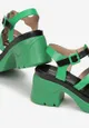 Zielone Sandały na Słupku i Platformie z Kolorowymi Paskami Leorissa