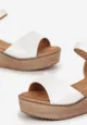 Białe Sandały na Koturnie z Wstawką Imitującą Drewno Jacutu