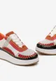 Pomarańczowe Sneakersy na Platformie Ozdobione Nitami i Patchworkowymi Wstawkami Jeneria