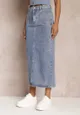 Niebieska Spódnica Jeansowa Midi z Wysokim Stanem Zakila