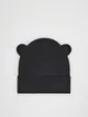 Prążkowana czapka z uszkami - Czarny