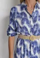 Niebieska Rozkloszowana Sukienka Maxi z Plecionym Paskiem i Wsuwanymi Kieszeniami Suttyn