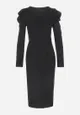 Czarna Sukienka Taliowana z Bufiastym Rękawem Omono