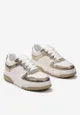 Złoto-Białe Sneakersy na Niskiej Platformie z Ozdobnymi Przeszyciami Huviena