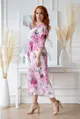 Kremowa sukienka maxi w duże różowe kwiaty z kopertowym dekoltem - ADELA