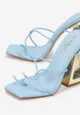 Niebieskie Wiązane Sandały na Metalicznym Stożkowym Obcasie z Wycięciem Lelin
