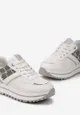 Białe Sneakersy z Materiałowymi Wstawkami na Grubej Podeszwie Ozdobione Brokatem Zirnna