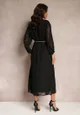 Czarna Koszulowa Sukienka Maxi z Szerokimi Rękawami Nona