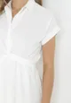 Biała Koszulowa Sukienka Mini z Gumkami i Ozdobnym Węzłem Penelop