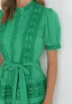 Zielona Sukienka Rozkloszowana z Koronką i Wiązanym Paskiem Alphonsina