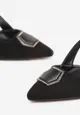 Czarne Sandały na Szpilce ze Sprzączką i Geometryczną Ozdobą Olylline