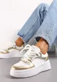 Biało-Złote Sneakersy z Cholewką z Licznymi Wstawkami na Grubej Podeszwie Lenarise