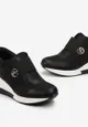 Czarne Brokatowe Sneakersy na Koturnie Iweo