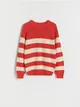 Sweter o klasycznym fasonie, wykonany ze strukturalej, bawełnianej dzianiny. - czerwony