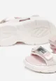 Biało-Różowe Sandały na Rzep z Wkładką ze Skóry Naturalnej Dymena