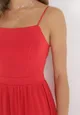 Czerwona Sukienka Maxi na Ramiączkach z Rozcięciem na Dole i Kwadratowym Dekoltem Jacklyn