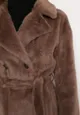 Brązowy Płaszcz Futrzany z Wiązanym Paskiem Afelda