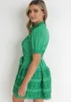 Zielona Sukienka Rozkloszowana z Koronką i Wiązanym Paskiem Alphonsina