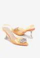 Pomarańczowe Sandały z Klepsydrową Szpilką i Transparentnym Noskiem w Szpic Frantis