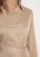 Beżowa Koszulowa Sukienka Maxi z Wiązanym Paskiem Isylie