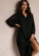 Czarna Koszulowa Sukienka Maxi z Szerokimi Rękawami Nona