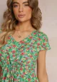 Miętowo-Zielona Kwiecista Sukienka Mini z Wiskozy z Krótkim Rękawem Ayela
