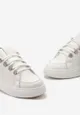 Białe Sznurowane Sneakersy z Ekoskóry na Grubej Podeszwie z Ozdobnymi Cyrkoniami Nevarra