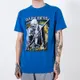 Kobaltowy bawełniany męski t-shirt z printem- Odzież - Kobaltowy