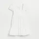 Biała sukienka mini z bufiastym rękawem i wiązaniem - Biały