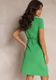 Zielona Koszulowa Sukienka z Kołnierzykiem i Asymetrycznym Przeszyciem Tsurazo