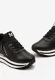 Czarne Sneakersy z Imitacji Skóry na Podeszwie w Paski z Suwakiem i Sznurowaniem Larenna