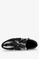 Czarne botki skórzane lakierowane na niskim obcasie z kokardą krokodyli wzór produkt polski casu 4046