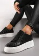Czarne Sznurowane Sneakersy na Platformie Ozdobione Brokatem Arialo