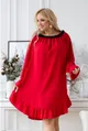 Czerwona sukienka hiszpanka z czarną falbanką przy dekolcie - RENEL