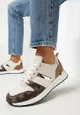 Beżowe Sznurowane Sneakersy przed Kostkę z Modnym Wzorem Helephne